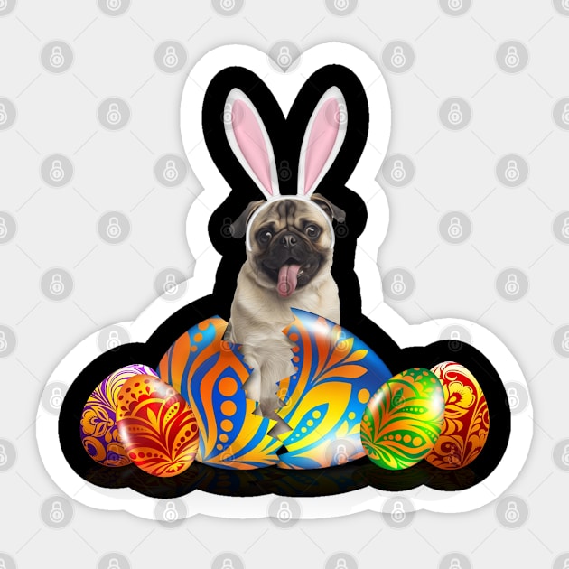 Pug Easter Egg Holiday T-Shirt Sticker by KPSTORE